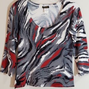 Party Sweater, RedBlkIvory, Elizabeth NY, Sz L